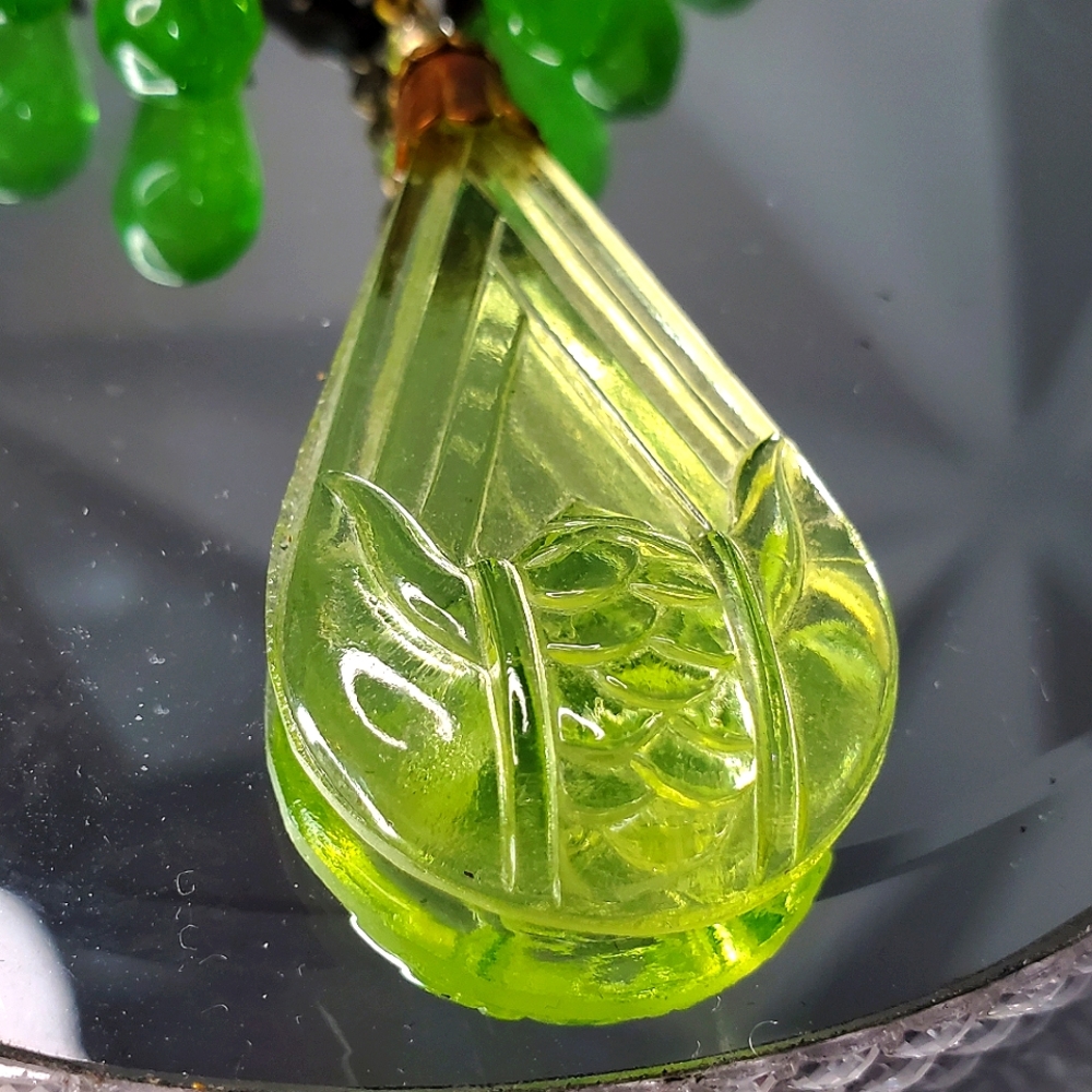 1 of a Kind Vintage CZECH Uranium Glass Boar Necklace 4 Luck - Picture 8 of 11